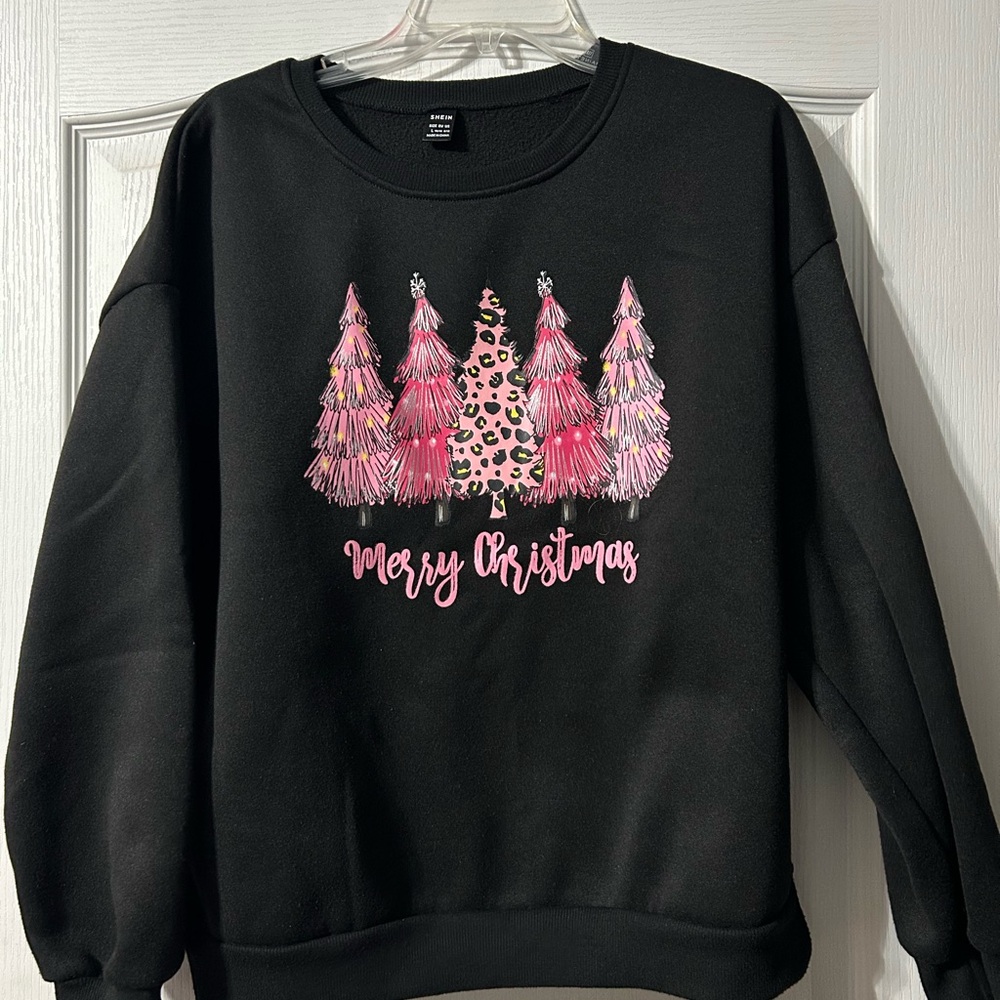 SHEIN Black Sweatshirt with Pink Graphic Trees